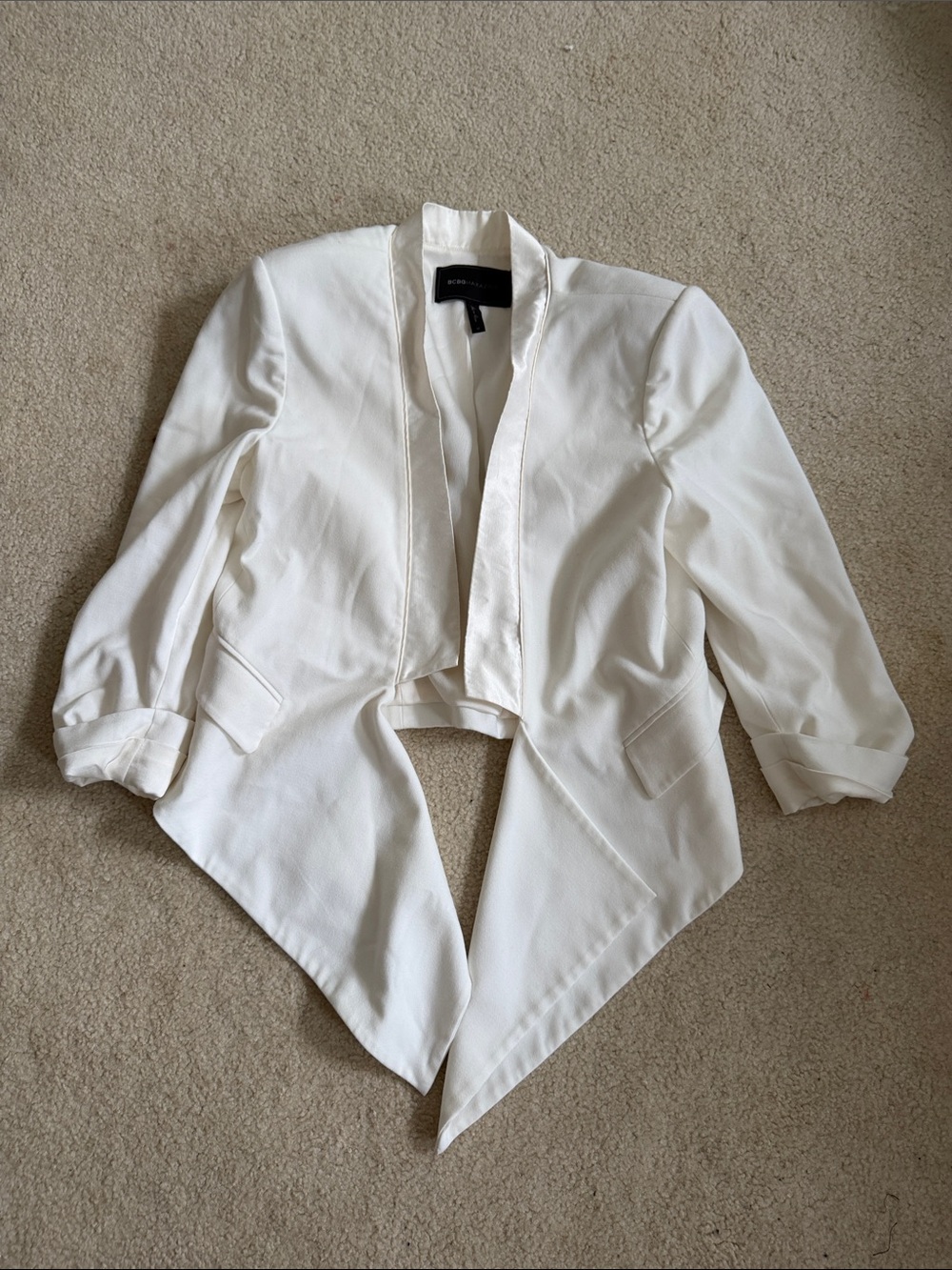 BCBGMaxAzria White Draped Open-Front Blazer